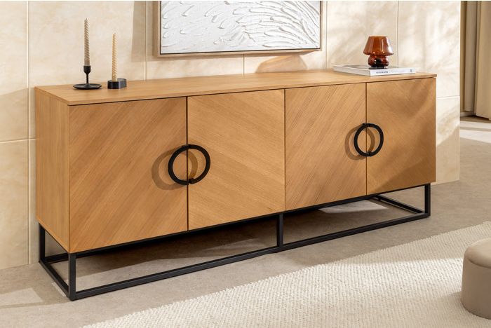 Industriële Dressoir Grandezza Eikenlook 180cm met Zwart Metalen Onderstel