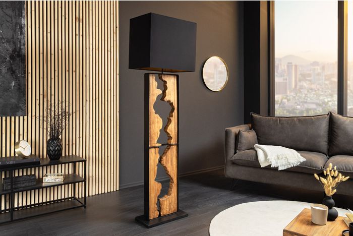 Handgemaakte Vloerlamp Designed By Nature Naturel Zwart 165cm Regenboomhout