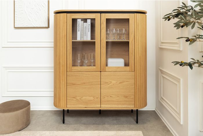 Modern Highboard Atelier 140cm Naturel Eikenlook met Zwarte Metalen Poten
