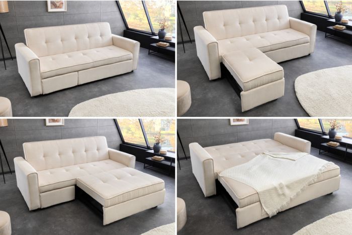 Uitschuifbare Slaapbank Smart Beige Cord 2-zits met Nosagvering