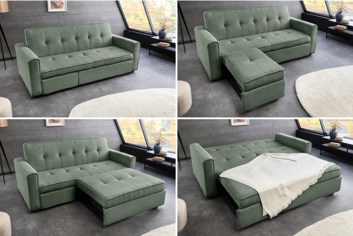 Uitschuifbare Slaapbank Smart Groen 180cm 2-zits Cord met Nosagvering