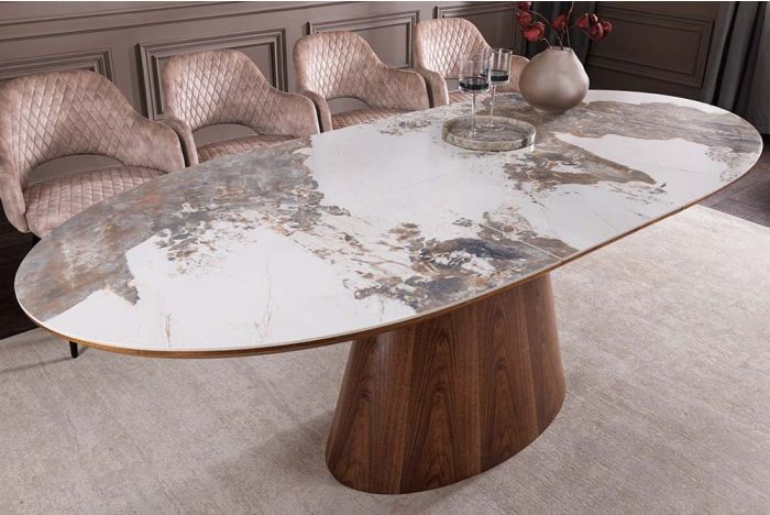 Uitschuifbare Eettafel Unique Beige Natuursteen Look 160-200cm Keramiek