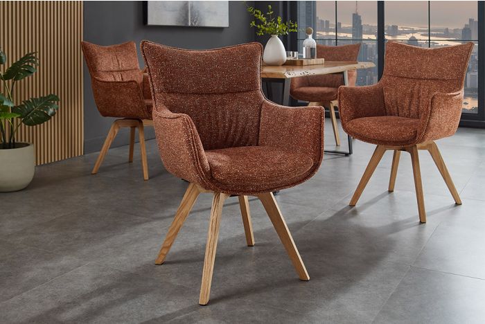 Draaibare Design Stoel Vogue Roestbruin Stof met Eikenhouten Poten