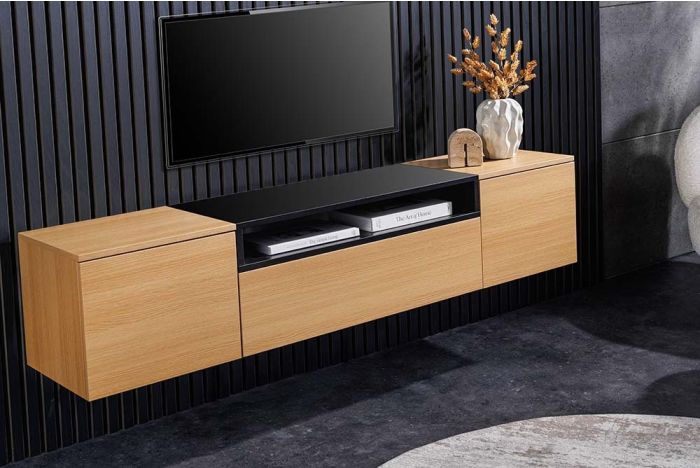Hangend TV-meubel Loft 160cm Naturel Zwart met Lade