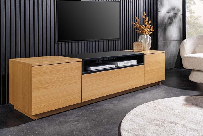 Modern TV-meubel Loft 160cm Naturel Zwart met Lade en 3 Vakken