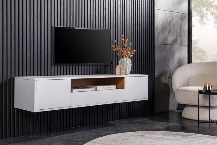 Hangend TV-meubel Loft Wit Naturel 150cm met Lade