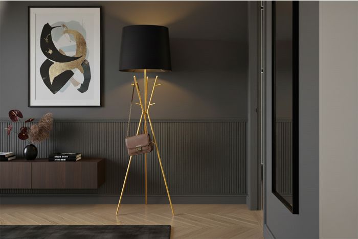 Veelzijdige Vloerlamp Wardrobe Goud Zwart 175cm Metaal met Stoffen Kap