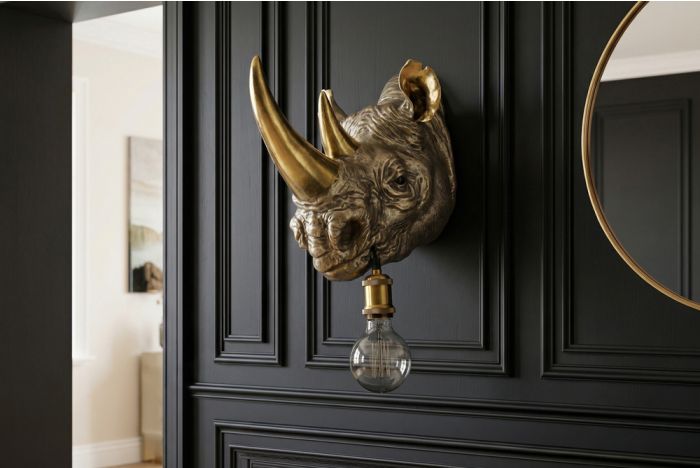 Moderne Wandlamp Rhino Goud 40cm Neushoorn-Sculptuur Handgemaakt
