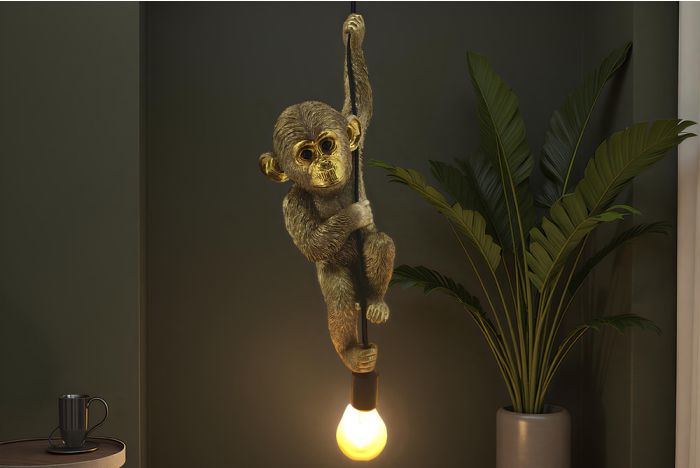 Moderne Hanglamp Monkey 55cm Goud Apen-sculptuur Handgemaakt