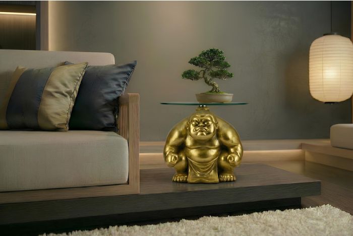 Ronde Bijzettafel Sumo Goud 30cm Glas