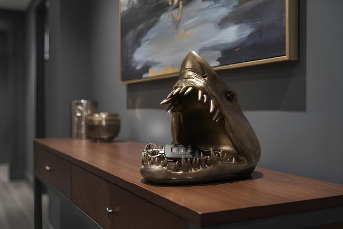 Decoratief Beeld Shark Head 25cm Brons met Opbergvak