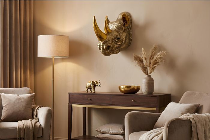 Handgemaakte Wanddecoratie Rhino Neushoorn Goud 40cm