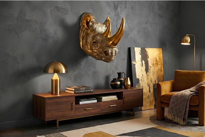 Handgemaakte Wanddecoratie Neushoorn 60cm Goud