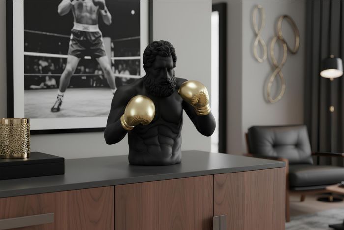 Handgemaakt Decoratief Beeld Boxer Zwart Goud 50cm Polyresin