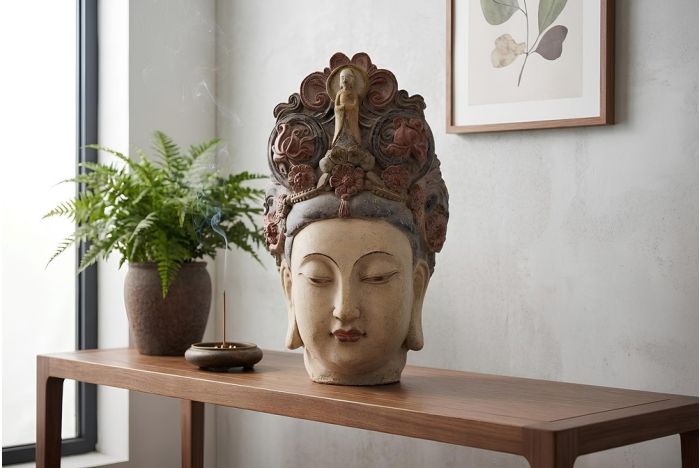 Handgemaakt Decoratief Beeld Buddha Hoofd Meerkleurig 45cm