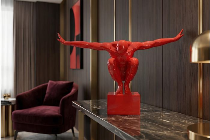 Handgemaakt Decoratiebeeld High Diver Rood 50cm Kunststof Atleet Sculptuur