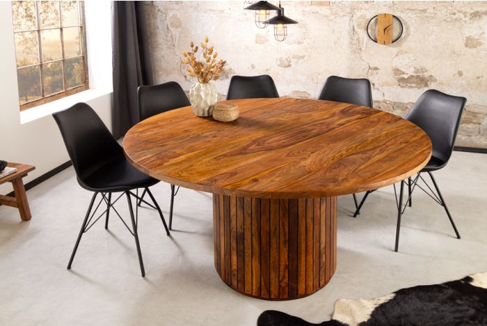 Ronde Eettafel Tres Chic Ø140cm Sheeshamhout met Zuilpoot