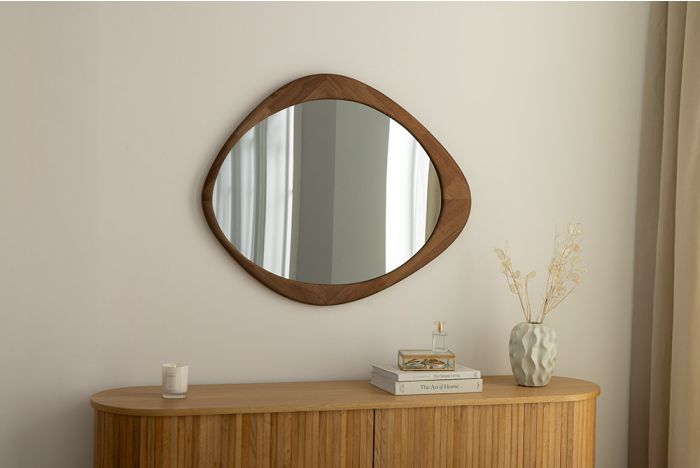 Massief Houten Spiegel Organic Walnootlook 90cm