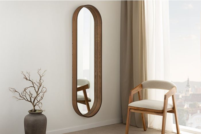 Ovale Wandspiegel Portrait Bruin 165cm Notenhout