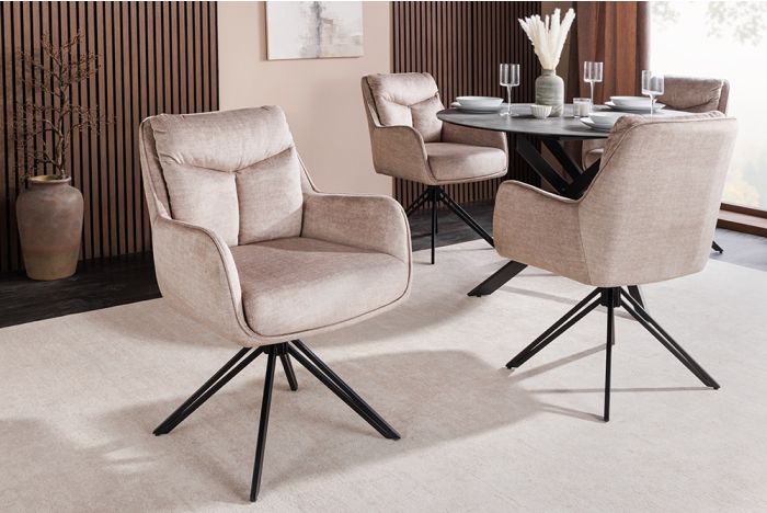 Draaibare Fauteuil Prometheus Beige Fluweel met Zwarte Metalen Poten