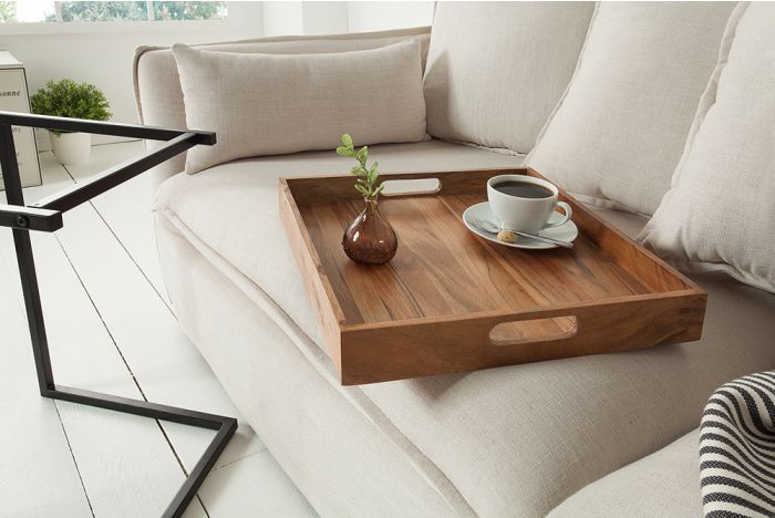 Spetebo Houten bijzettafel in C-vorm - 56 x 40 cm - sofa theetafel om te verschonen - woonkamertafel bedtafel koffietafel snack sofa bank deco tafel
