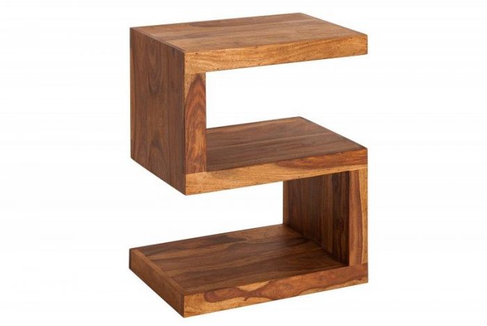 FineBuy Bijzettafel Massief Acacia-Hout 44 x 60 x 30 cm | Tafel Woonkamer S-Vorm | Moderne Standplank Houten Tafel