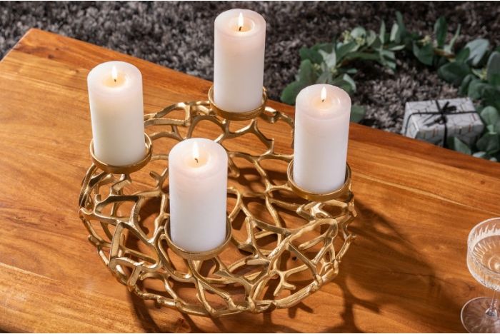 Present time Kaarsenstandaard schaal plate zwart met goud - Puur Basic Interieur