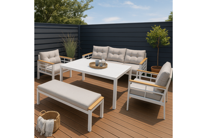 Diningset Blakes 7-Persoons Stoel/Bank Tuinset Wit Diningset Blakes 7-Persoons Stoel/Bank Tuinset Wit