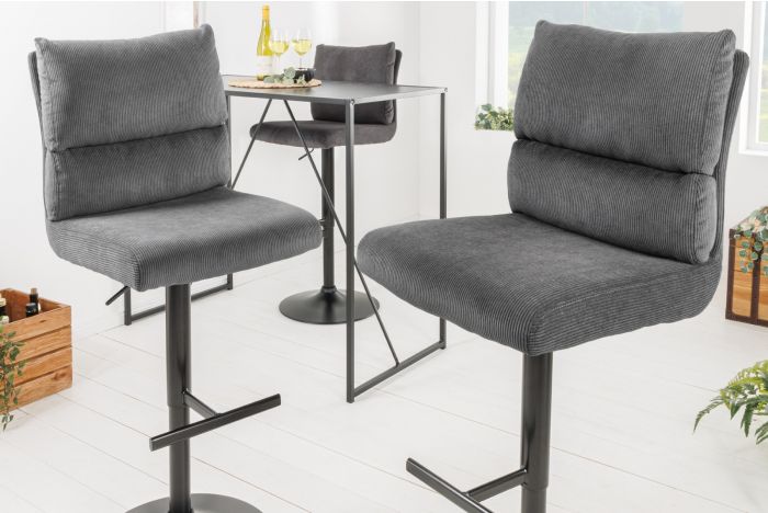 thumbnail: Chairus Draaibare Ontbijtbarkrukken Set Van 4 - Fluweel Grijs Met Armleuningen