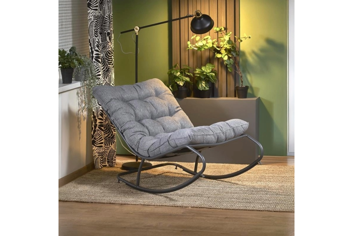 KeepGoon Schommelstoel met beensteun, antislip poten van massief hout, katoen en linnen, schommelstoel, relaxstoel (grijs KeepGoon Schommelstoel met beensteun, antislip poten van massief hout, katoen en linnen, schommelstoel, relaxstoel (grijs